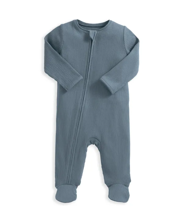 Organic Cotton Ribbed Sleepsuit - Petrol Blue