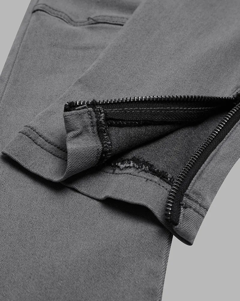 Solid Slant Pocket Zip Side Seam Detail Skinny Jeans