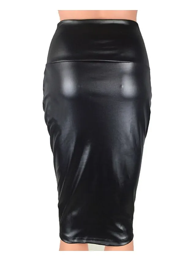Women's Pencil Bodycon Midi Faux Leather Black Wine Blue Brown Skirts Spring & Fall Mid Waist Basic Daily Wear S M L