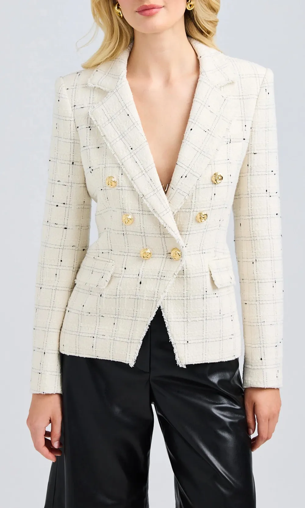 Plaid Lapel Tweed Blazer