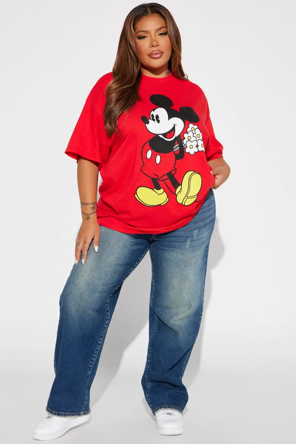 Mickeys Flowers Graphic Tee - Red