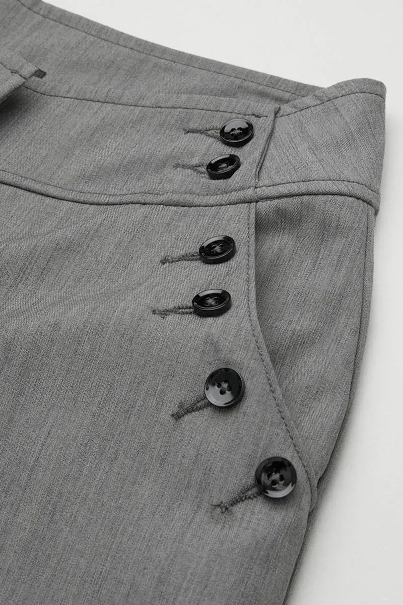 Solid Button Decor Mid Waist Wide Leg Pants