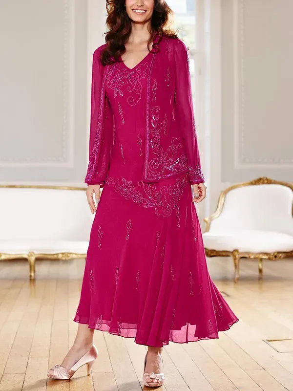 simple sequin chiffon jacket ladies dress