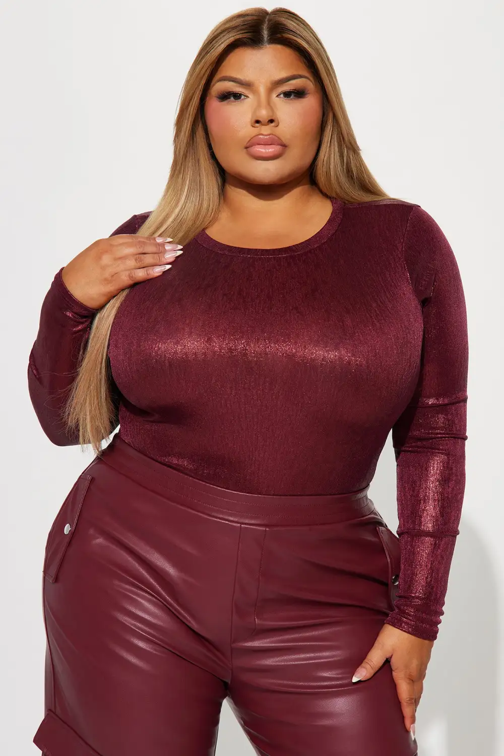 Feeling Festive Metallic Bodysuit - Wine