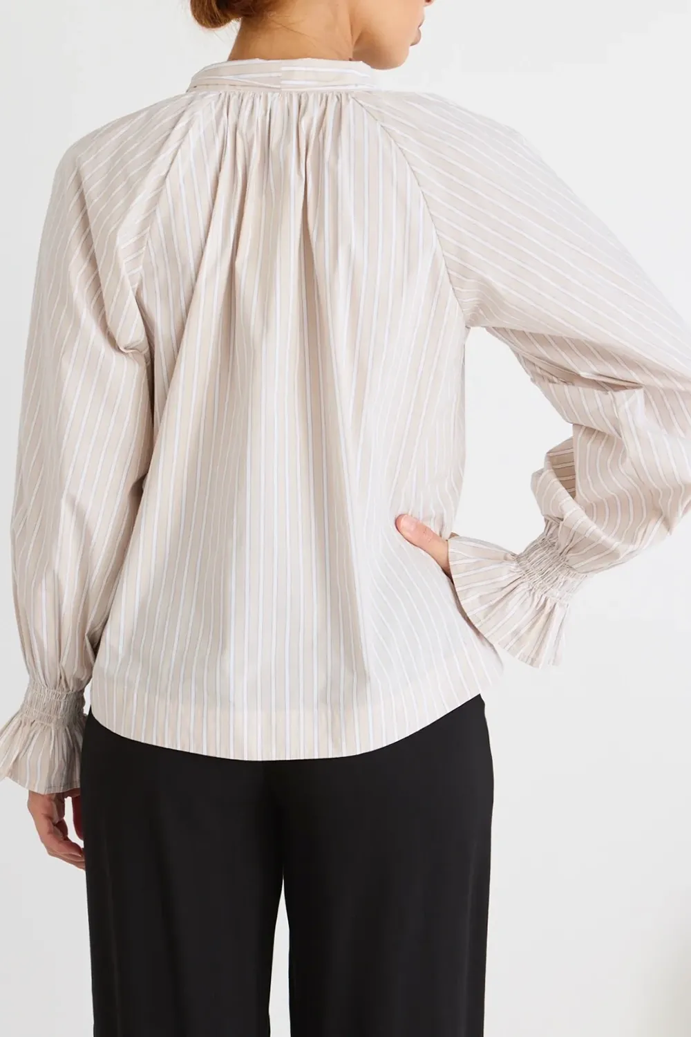 Ecru Stripe Tie Front Blouse