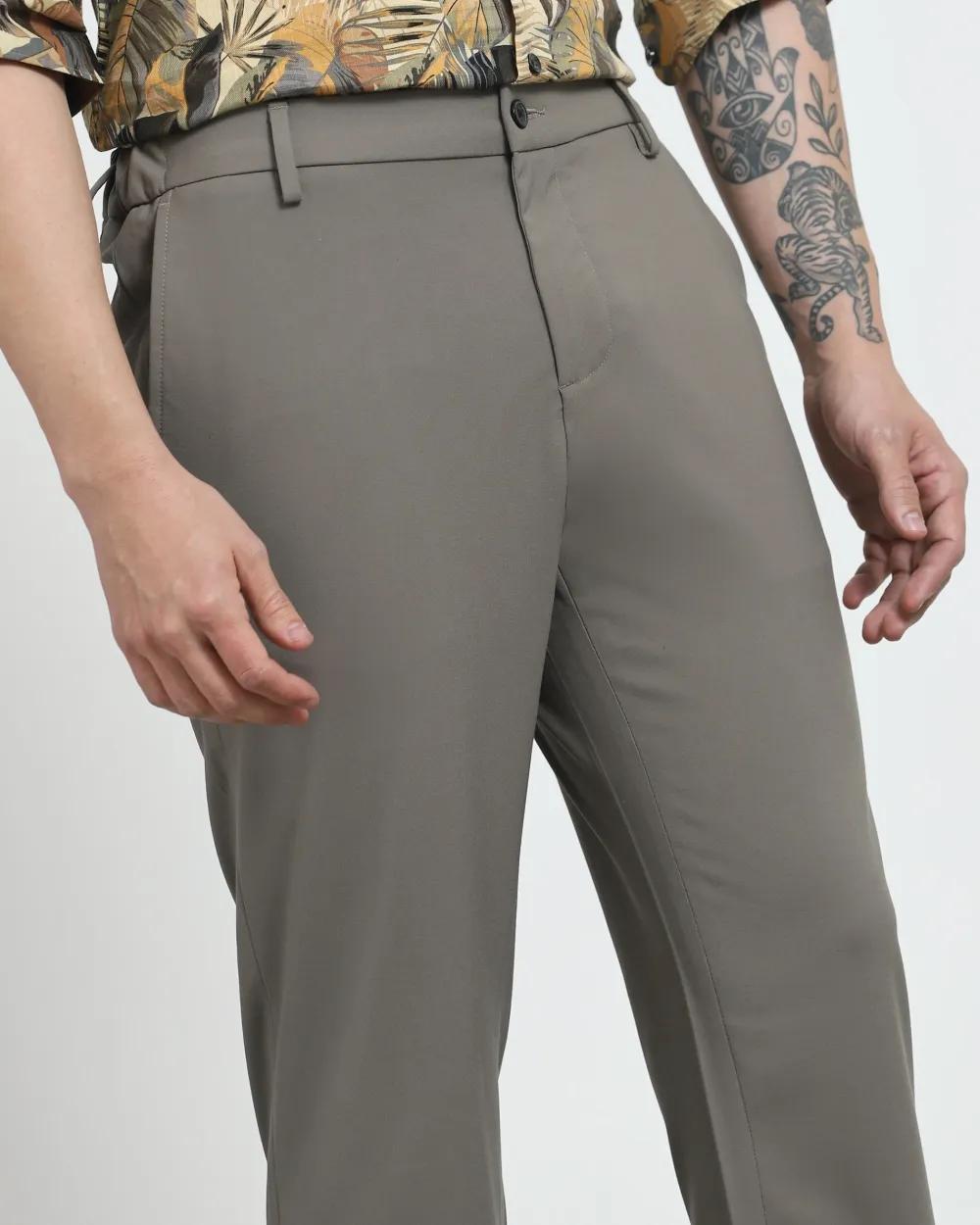 Classic Versatile Soft Slim-Fit Straight-Leg Stone Trousers