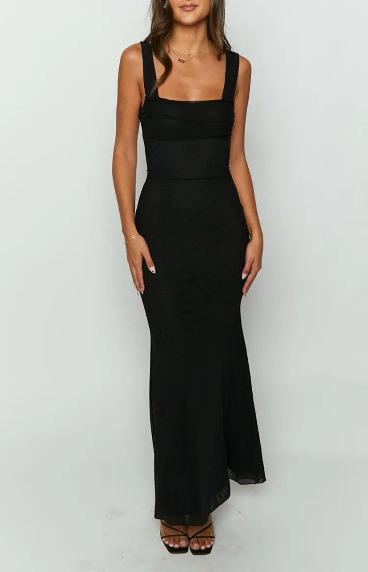 Square Neck Black Sleeveless Maxi Dress