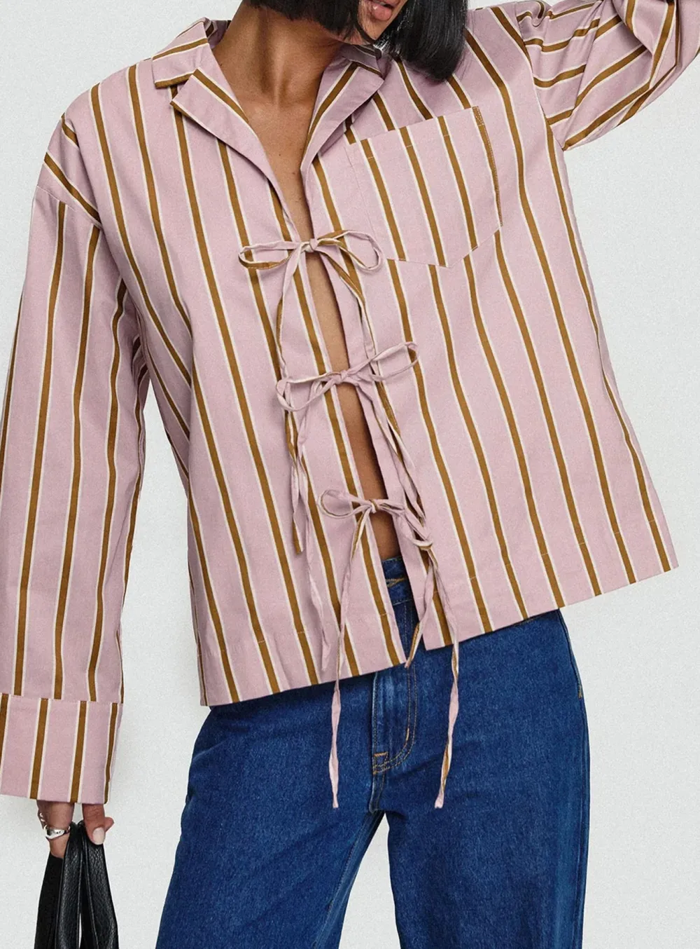 White Mandarin Collar Tie Front Shirt