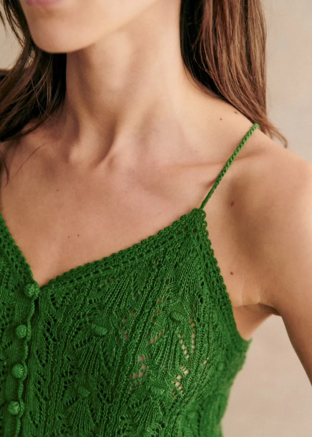 Button - Front Green Crochet Tank Top