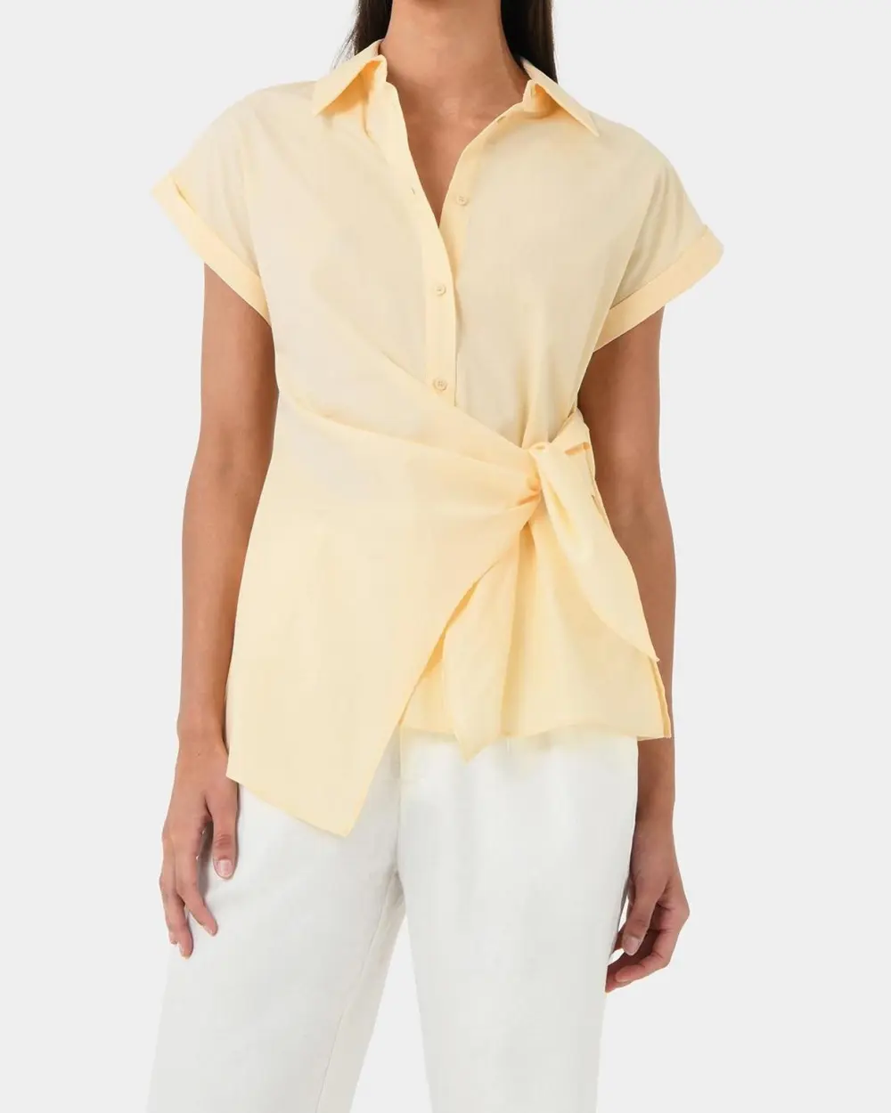 Spread Collar Tie Button Shirt