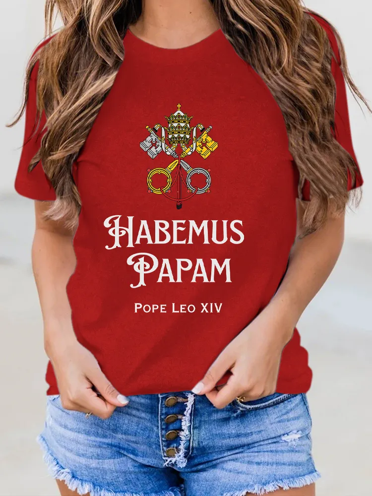 Women'S 2025 Habemus Papam Pope Leo Xiv Round-Neck Short-Sleeved T-Shirt