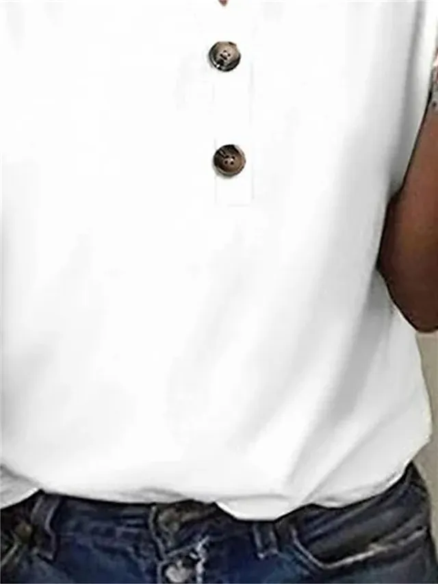 Women's T shirt Tee White Pink Blue Plain Button Cut Out Short Sleeve Daily Weekend Fashion Basic Elegant V Neck Regular Fit