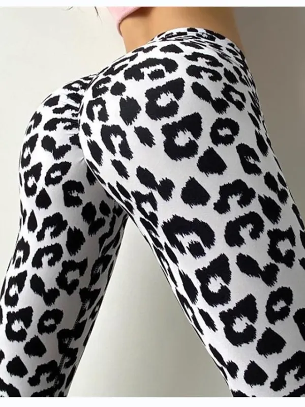 Women's Tights Leggings Ankle-Length PU Print High Elasticity Yoga Yoga Black White S M
