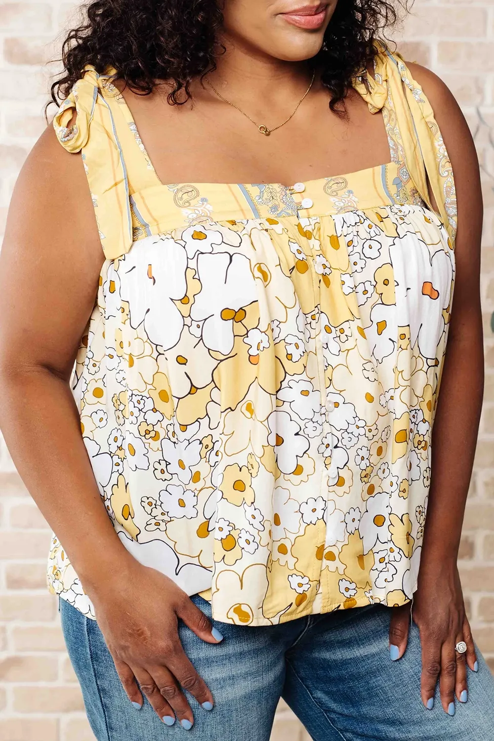Vacation Style Loose Yellow Printing Tank Tops