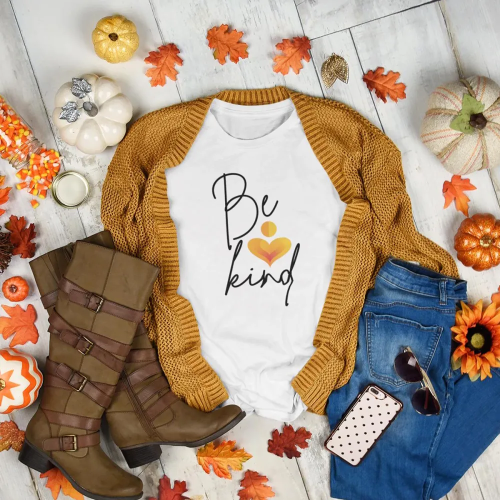 Mental Health Slogans Be Kind Print Round Neck Short Sleeve T-Shirt