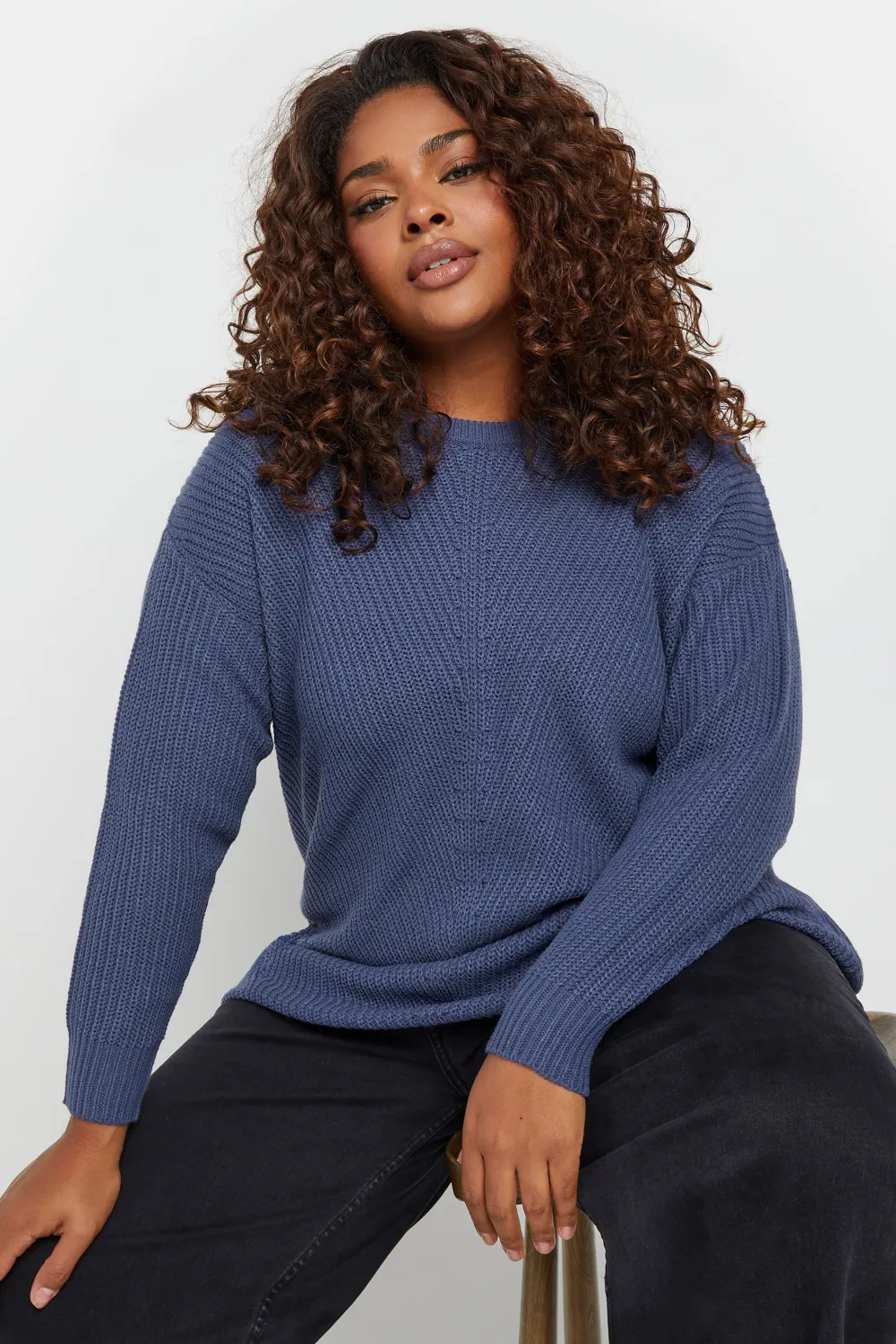 YOURS Curve Black & White Essential Knitted Jumper