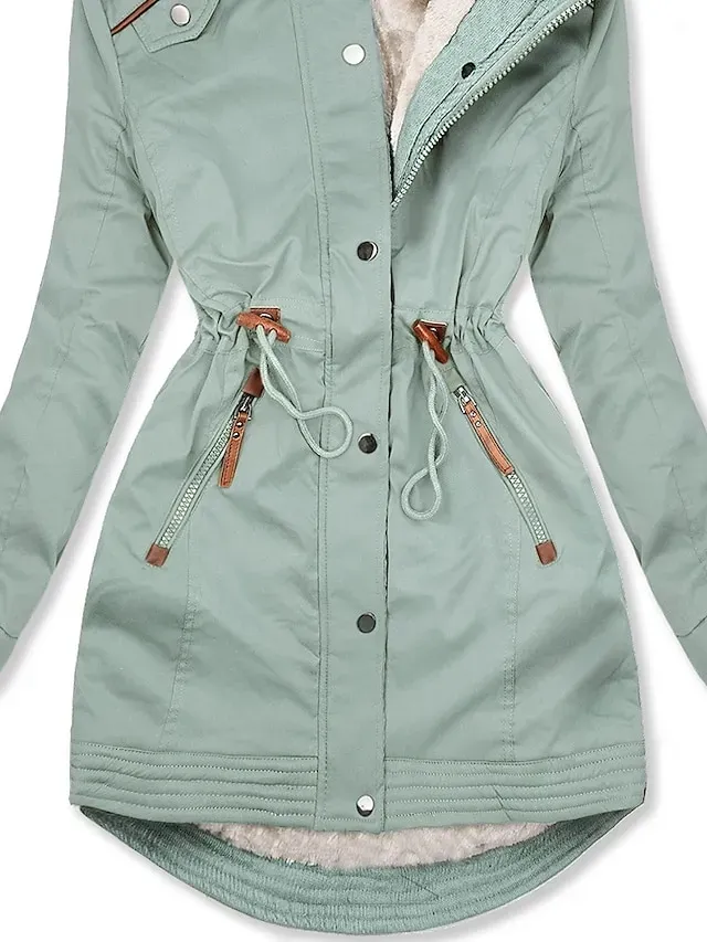 Women's Winter Coat Winter Jacket Parka Windproof Warm Street Casual Daily Casual Daily Zipper Button Zipper Hoodie Casual Street Style Plain Regular Fit Outerwear Long Sleeve Fall Winter Black Green