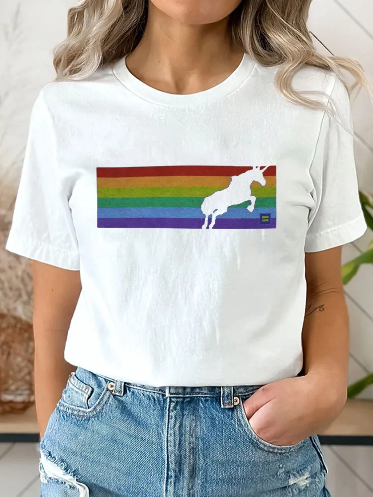 Pride Unicorn T-Shirt Pure Cotton Round-Neck Short-Sleeved Top