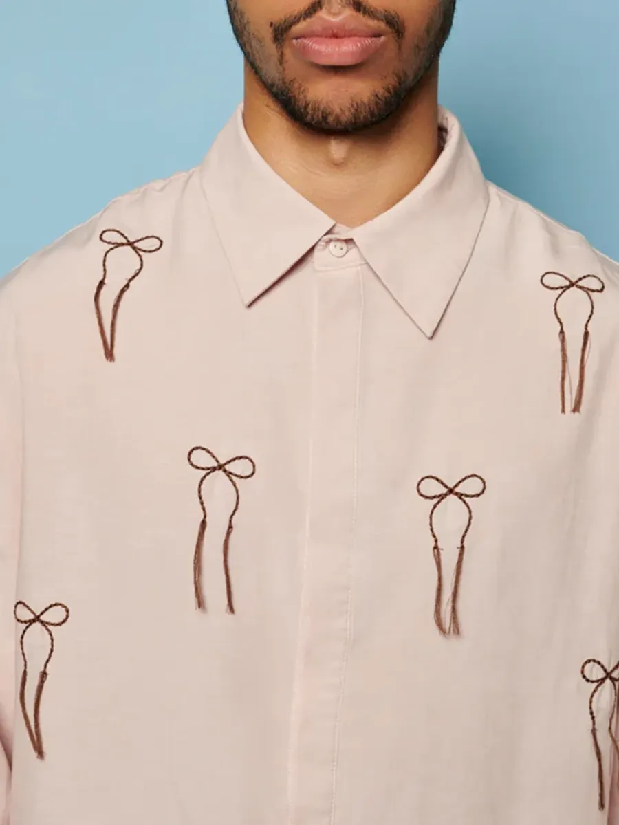 Casual Style Embroidered Bow Shirt