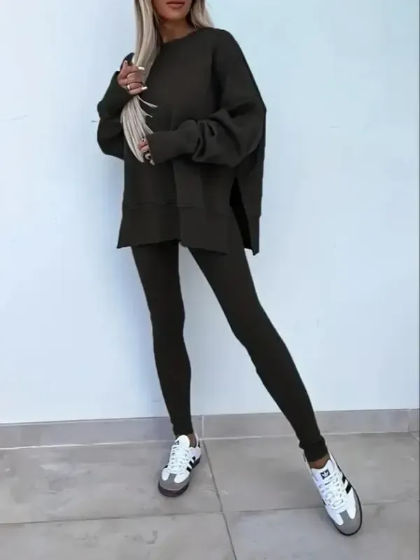 🔥 Women's Drop-Shoulder Split Hem Sweatsuit Set | Casual Loungewear