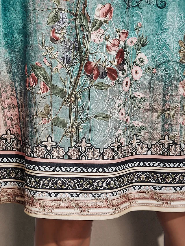 Women's Casual Dress Ethnic Dress Summer Dress Floral Tribal Cut Out Print V Neck Mini Dress Active Fashion Outdoor Daily Short Sleeve Regular Fit Red Blue Green Summer Spring S M L XL XXL