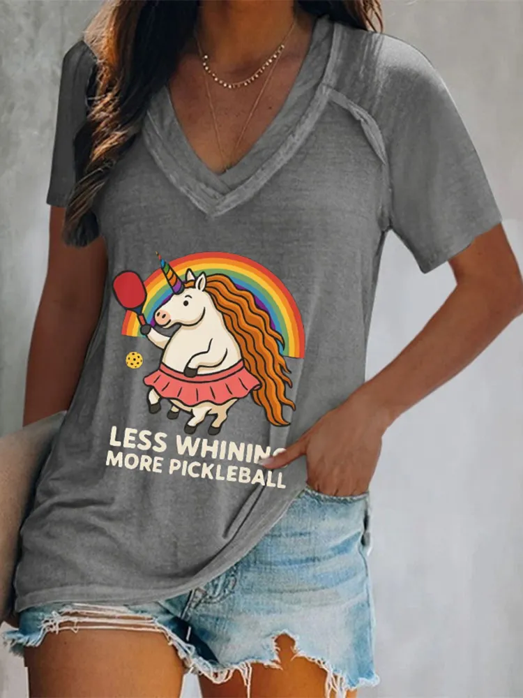 Women'S Less Whining More Pickleball V-Neck Short-Sleeved T-Shirt