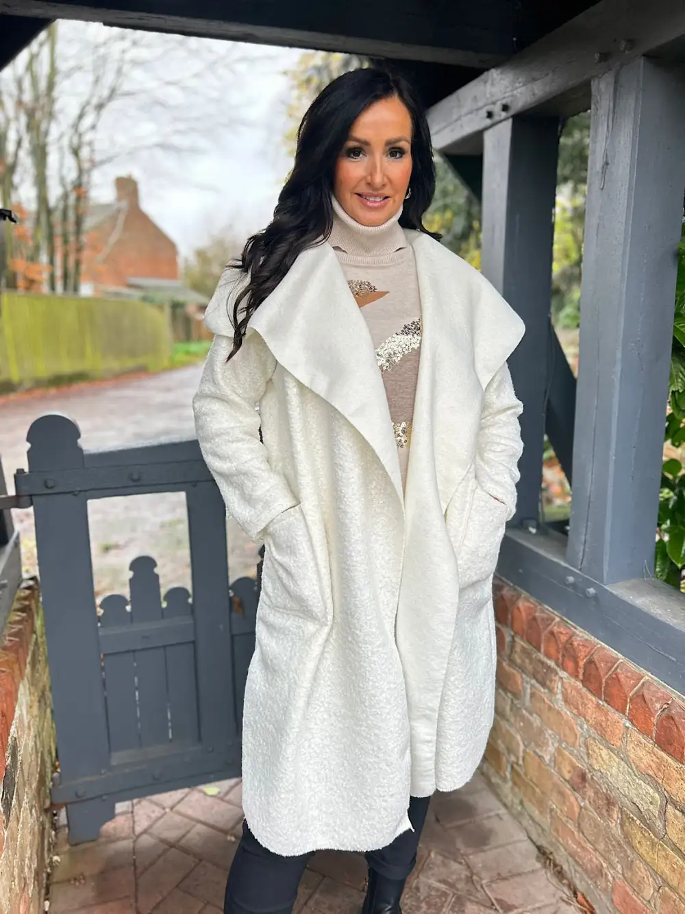 Winter White Waterfall Boucle Coat Esther