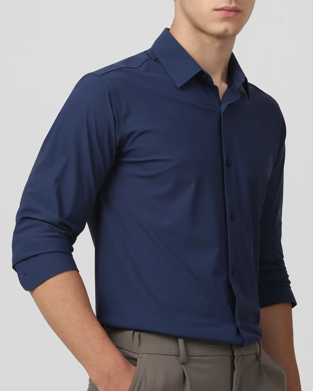 Leisure Soft And Comfortable Slim-Fit Dark Navy Shirt