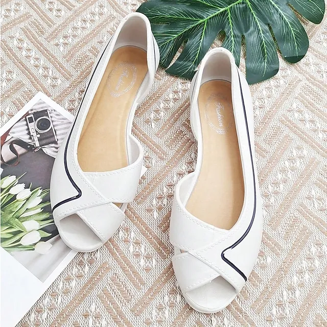 Women's Sandals Boho Bohemia Beach Daily Walking Summer Flat Heel Peep Toe Casual Comfort Minimalism EVA Loafer Striped Black White Brown