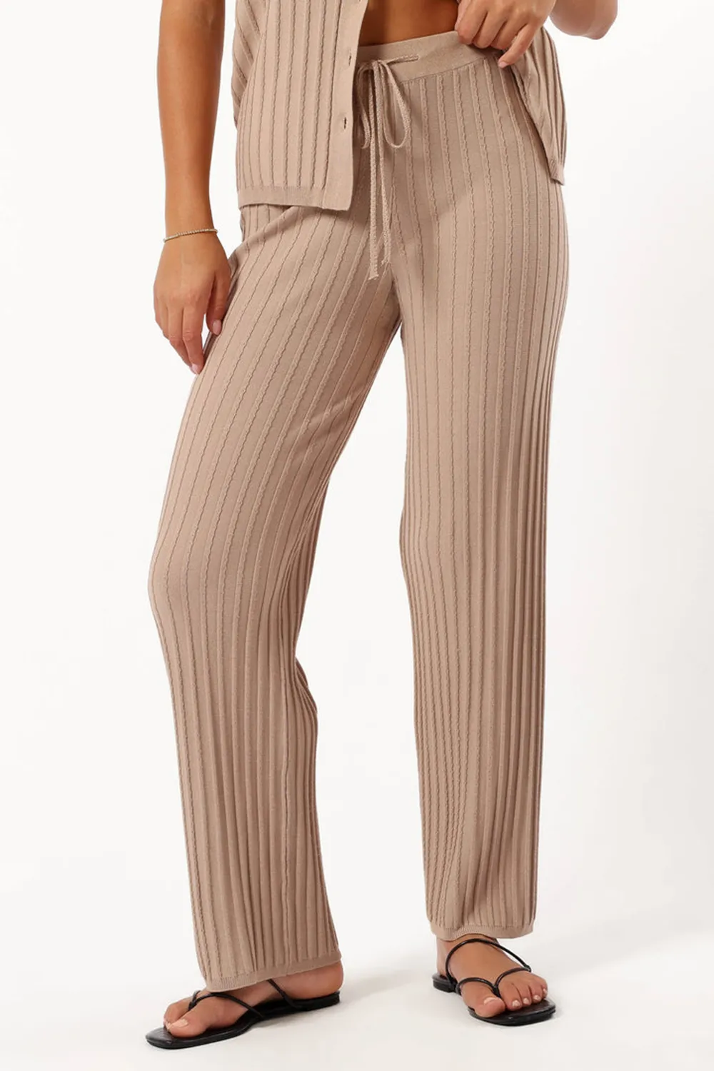 BEIGE VERTICAL STRIPES RIBBED PANT
