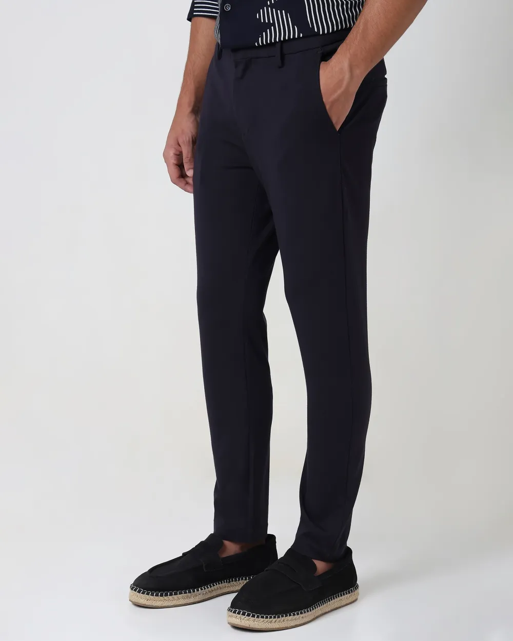 Classic Versatile Soft Slim-Fit Straight-Leg Navy Trousers