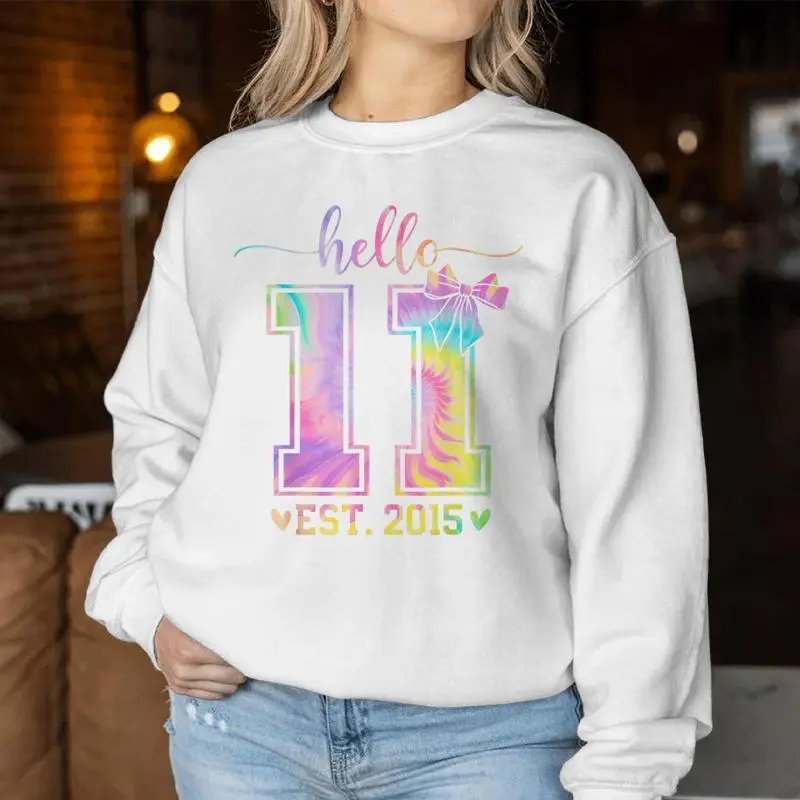 Hello Eleven Est 2015 11Th Birthday Coquette 11 Year Girl Women Sweatshirt