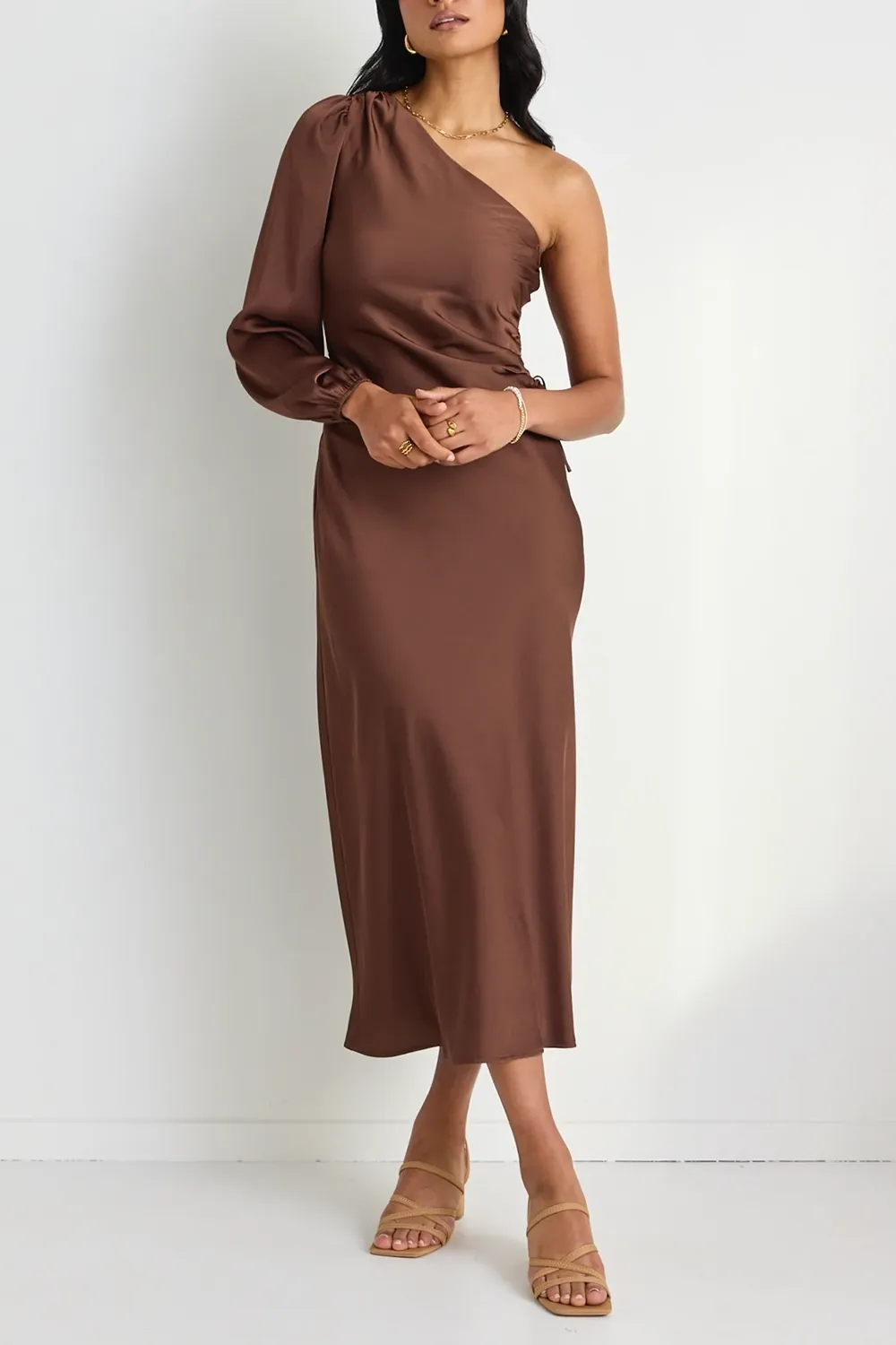 One - Shoulder Satin Maxi Dress