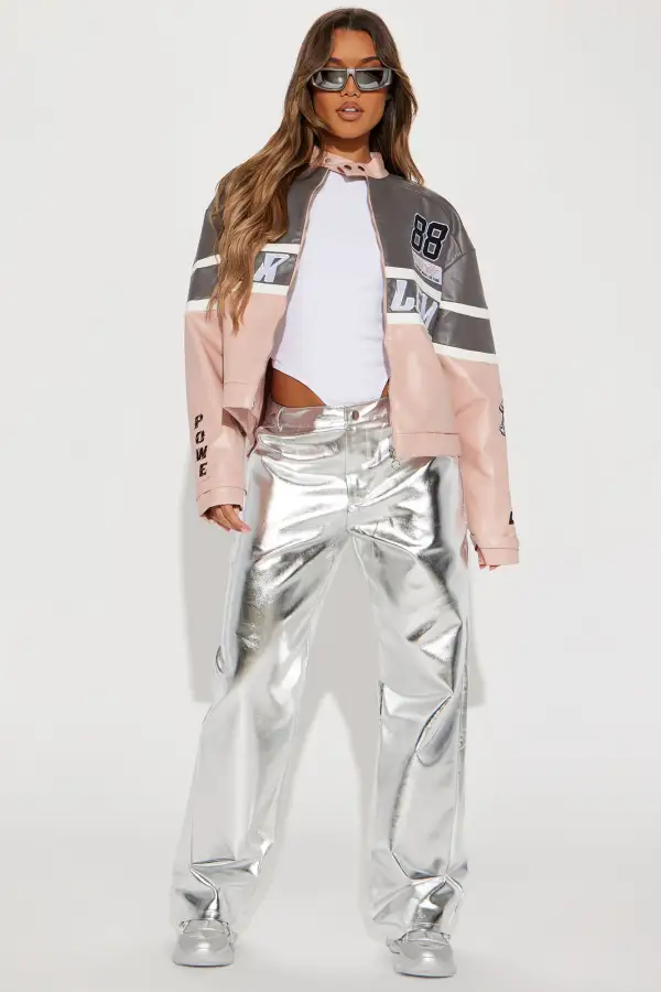 Harlem Babe Faux Leather Jacket - Pink/combo