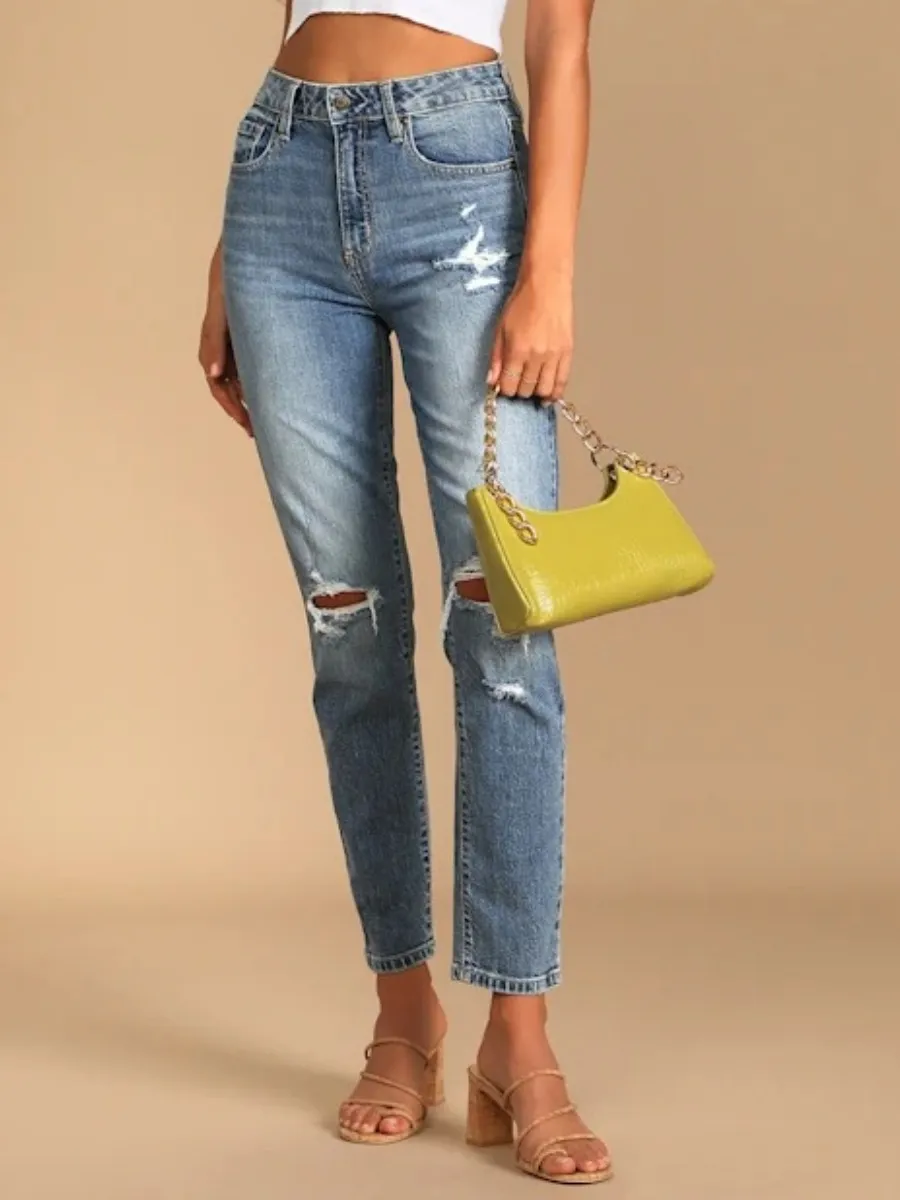 Casual Ripped Ankle Jeans