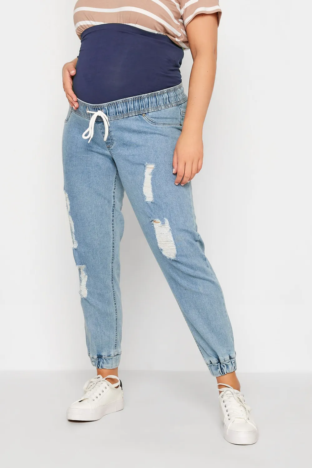 BUMP IT UP MATERNITY Curve Blue Ripped Stretch Jogger Jeans