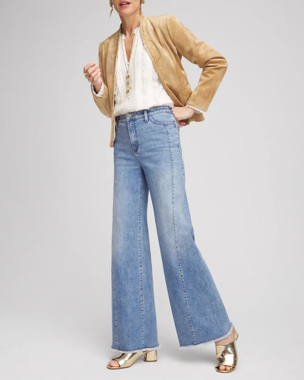 High-Rise Wide-Leg Frayed Jeans