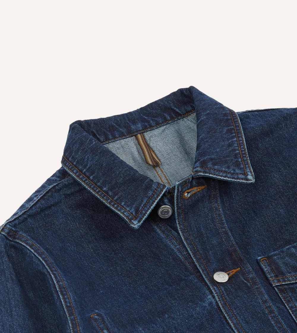 Dark Blue Denim Button Front Jacket