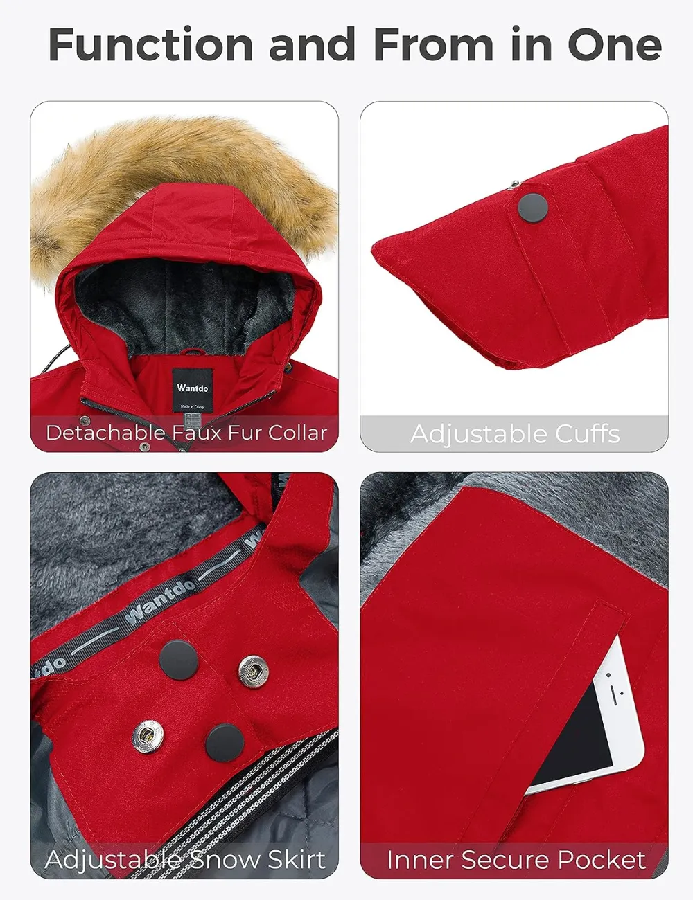 Women's Waterproof Ski Jacket Hooded Winter Snow Coat Mountain Snowboarding Jackets Insulated Fleece Parka