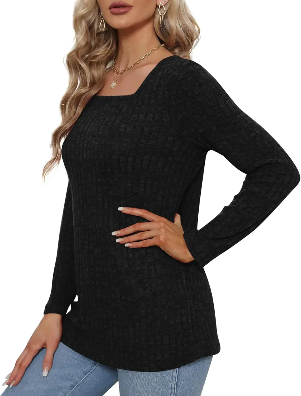 OFEEFAN Long Sleeve Shirts for Women Lightweight Crew Neck Casual Tunic Tops