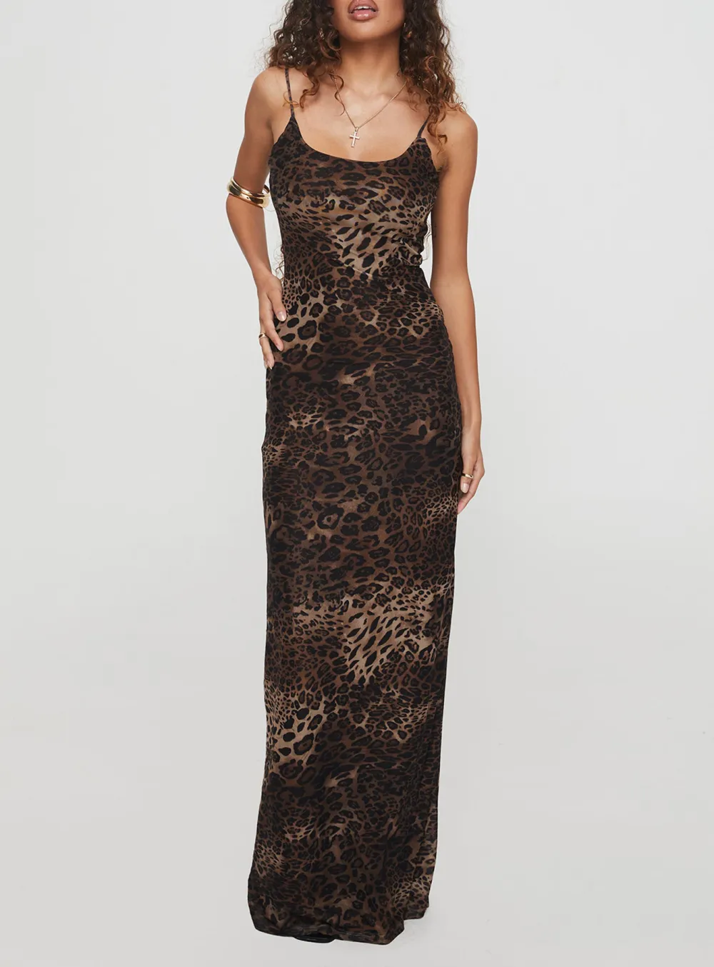 Leopard Print Spaghetti Strap Maxi Dress
