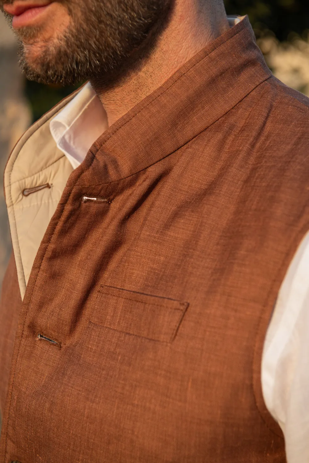 Rusty And Beige Reversible Vest In  Fabric