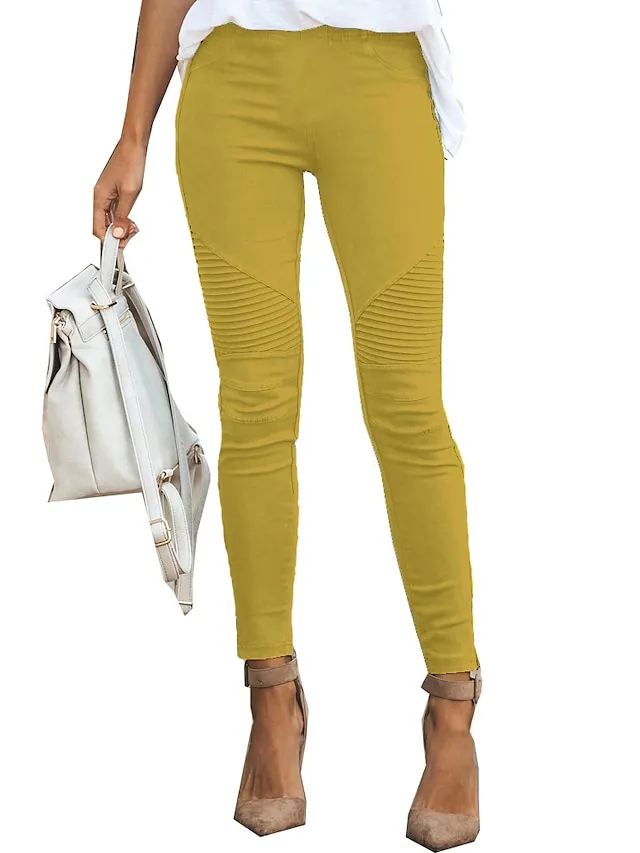 Women's Skinny Slacks Cotton Blend Light Yellow Wine ArmyGreen High Waist Basic Simple Classic Style Casual Daily Full Length Comfort Simple S M L XL 2XL Pants