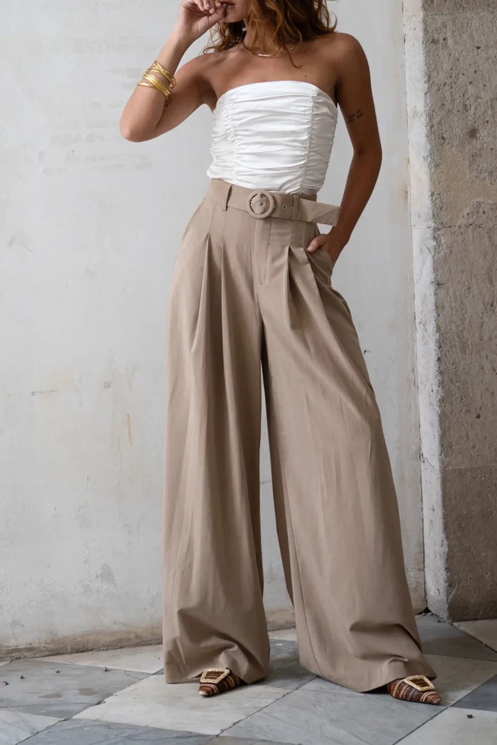 Ivory Strapless Ruched Satin Top