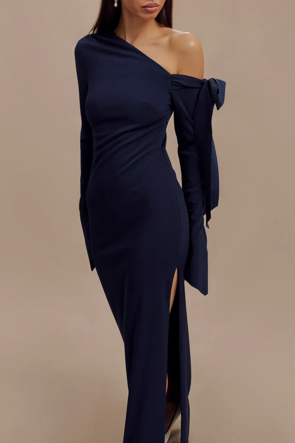 One Shoulder Crepe Maxi Dress