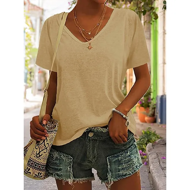 Women's Blouse T shirt Tee Basic Plain Daily V Neck T-shirt Sleeve Regular Summer White Black Blue Purple Dark Red
