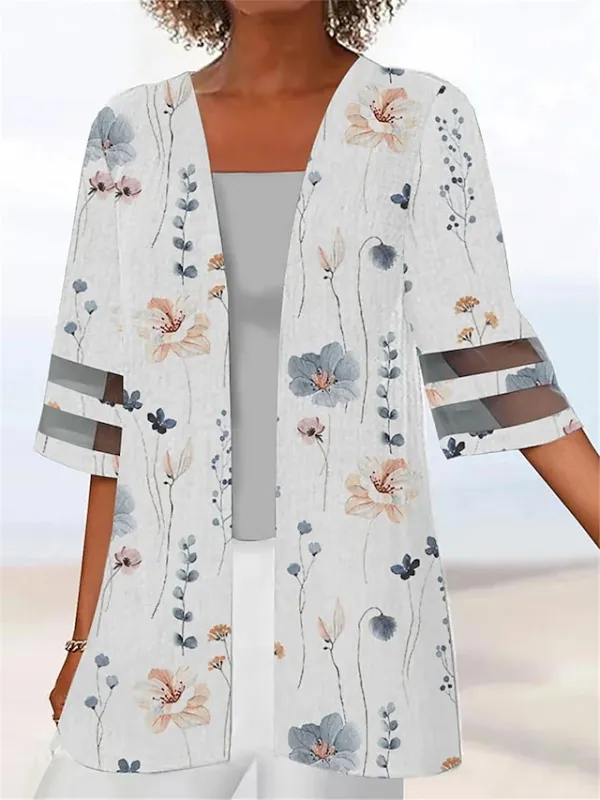 Women's Jacket Casual Jacket Outdoor Patchwork Floral Breathable Fashion Regular Fit Outerwear 3/4 Length Sleeve Summer Light Pink S