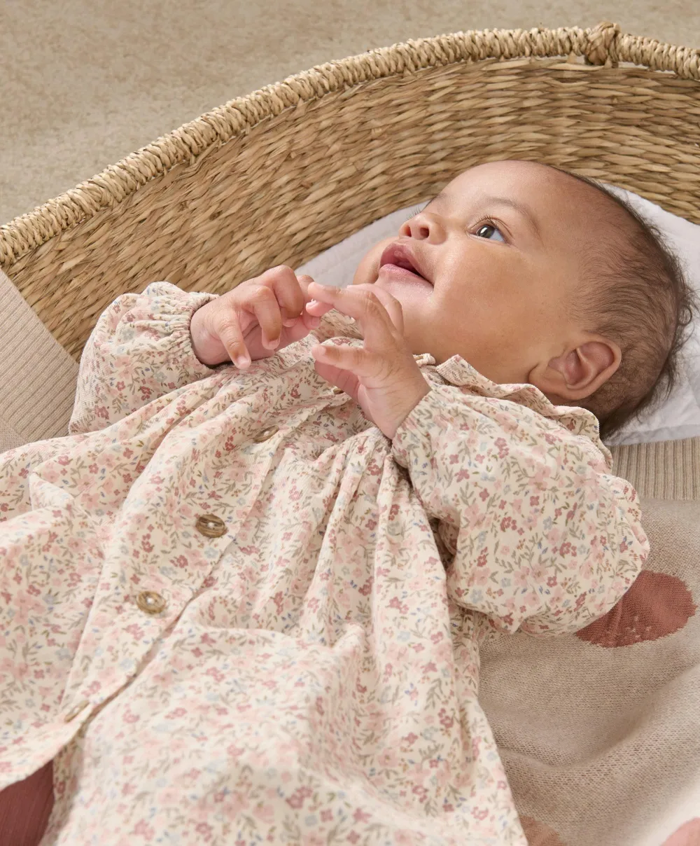 Floral Cord Dress with Tights