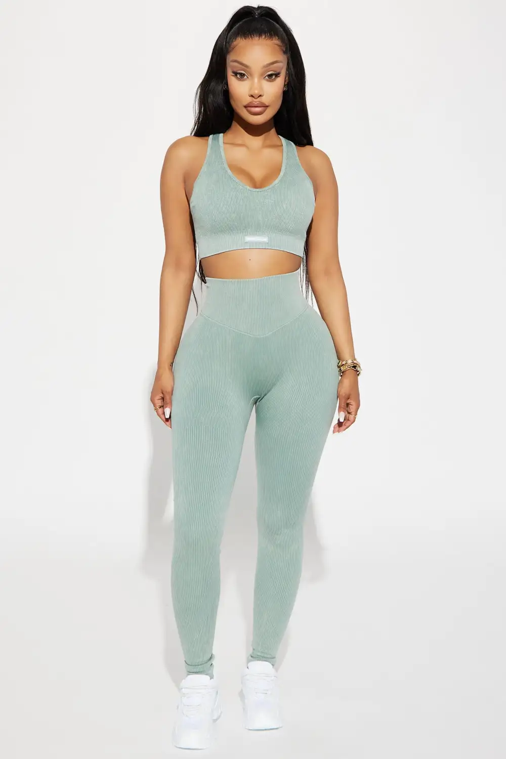 Sadie Washed Ribbed Seamless Active Sports Bra - Teal