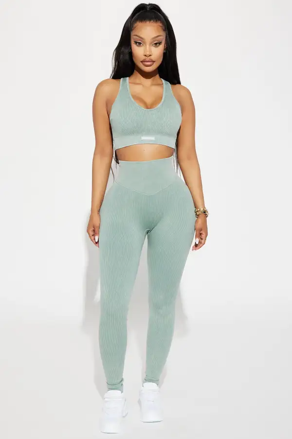 Sadie Washed Ribbed Seamless Active Sports Bra - Teal